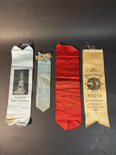 1878-1903 4 G.A.R. Veterans Ribbons New Hampshire Iowa California -issues