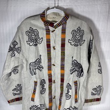 Vintage Made in Nepal Cheppu Boho Coat SYMBOLS ANIMALS EMBROIDERED LARGE 2i