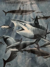 The Mountain Men's T-shirt Blue Aggressive Sharks Leather Tag XL #1361 NWOT