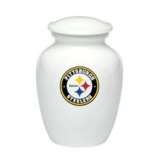 White Pittsburgh Steelers Football Theme Cremation Funeral Ashes 8'' Urn w/Bag