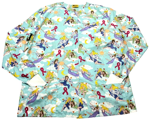 Scrub Jacket Womens (2XL) Printed 2 Pockets Snap Front Knit Cuffs Oversized NWOT - product listing photo