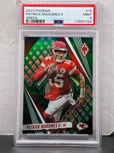 Patrick Mahomes 2023 Panini Phoenix Green #19 /15 - PSA 9