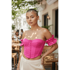 ASTR The Label Pink Corset Off Shoulder Crop Top NWT Sz M