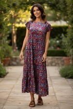 Natural Life Size XL Berkley Maxi Dress Floral Velvet Tiered Bohemian Stretch