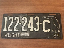 Vintage 1924 Florida License Plate w/ Tag (approximately 16” x 7”) -Read Desc.
