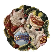 Fitz And Floyd Essentials Kristmas Kitty Christmas Decorative 9" Canape Plate