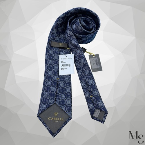 CANALI 1934 Blue Medallion Print Men’s Luxury Silk Tie Made In Italy 58”-3.4"NWT - Picture 2 of 6