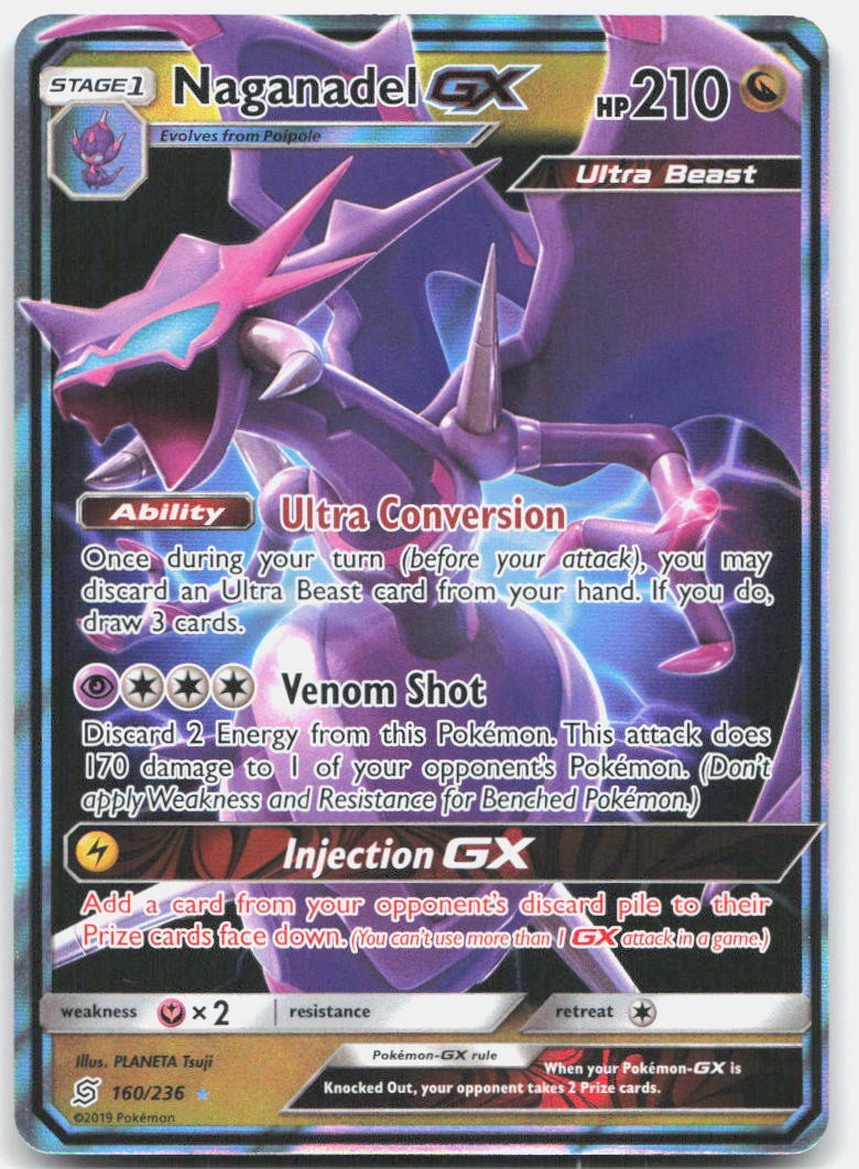 Naganadel GX 160/236 Holo GX Rare Unified Minds Pokemon Near Mint