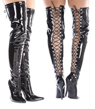 GIZELLE THIGH HIGH STILETTO BACK LACE UP BOOTS Sz6/7? (see listing details)