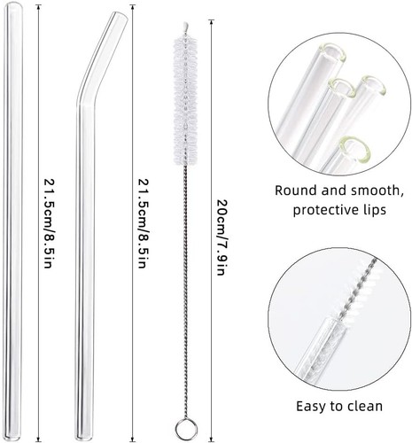Halm Reusable Glass Straws - 6 Straight 23 Cm Long Plastic-Free Cleaning Brush-1010551