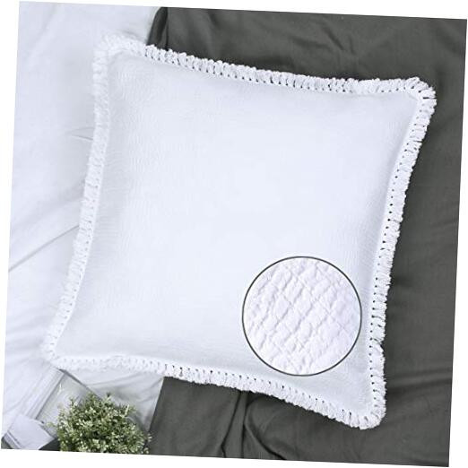 Quilted Euro Sham Set of 2 White Muslin Cotton 26x26 Pillow Cover  