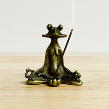 Vintage Brass Meditation Frog Incense Holder Yoga Decor Statue Zen Aromatherapy