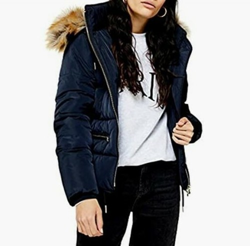 Topshop Womens Size 4 Navy Faux Fur 