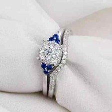 Women's Bridal Ring Set 14k White Gold Plated 2Ct Round Cut Diamond Lab-Created