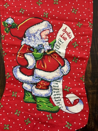 Vintage Retro Santa X Large Christmas Stocking Sock Cotton Blend Santa’s List - Picture 4 of 15