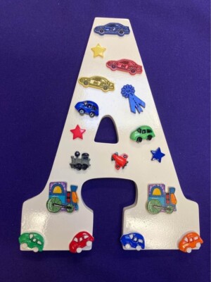 Decorative Wooden Letter A, Cars Trains Planes Auto, Wall Decor, Boy Nursery 