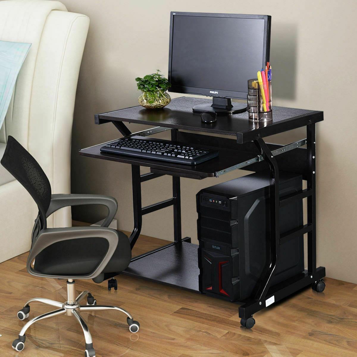 Rolling Computer Desk Laptop PC Coner Table Desktop w