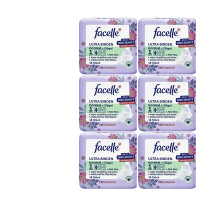 (1Stück|0,21) 6x16 Stück facelle Ultra-Binden normal mit Flügeln + Aloe Vera