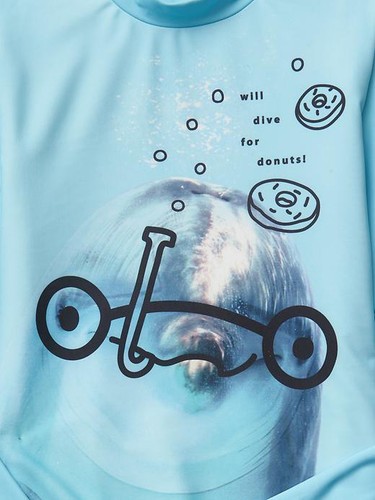 GAP GIRL COASTAL BLUE DOLPHIN TWO-PIECE RASHGUARD SWIM SUIT $40 SZ 4-5 XS BNWT - Picture 3 of 3