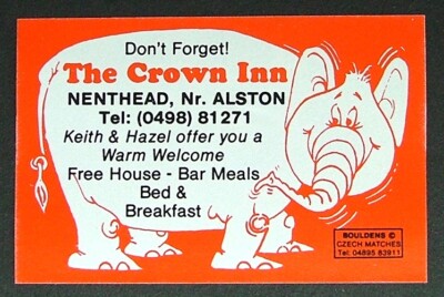 Matchbox label Bouldens Pub The Crown Inn Nenthead Alston Cumbria ME449