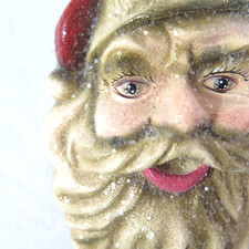 Folk Santa Face Handmade Glittery Primitive Hanging Christmas Relief 9 inch Tall