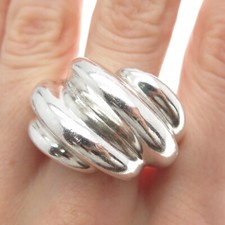 925 Sterling Silver Vintage Modernist Puffy Ribbed Ring Size 9.25
