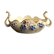 Russian Porcelain Trinket Bowl w Applied Flowers 1989 USSR w Dresden Influence