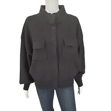 Attitudes by Renee Snap Front Modern Viscose Jacket Large Sz Black Top w Pockets