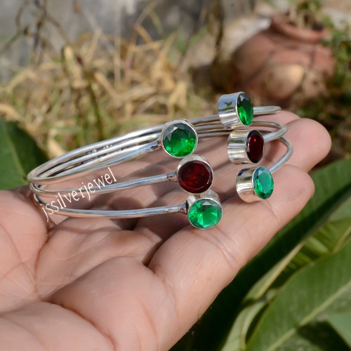 Bracelet manchette en argent sterling 925 avec grenat à facettes et