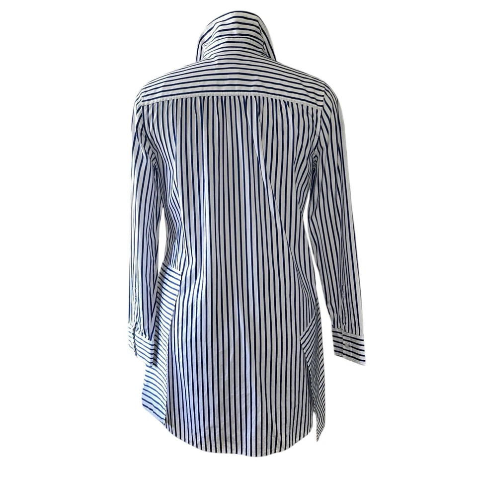 Nordstrom Signature White & Navy Striped Asymmetrical Button Up Tunic Size Small - Image 4 of 4