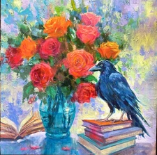 Crow Raven  Original Oil Painting, genre painting, impressionist  Art, magic art