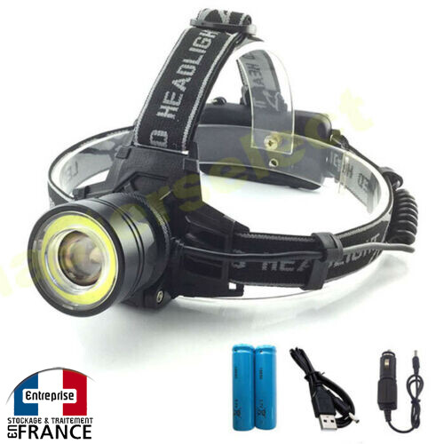 Lampe frontale rechargeable SMD COB LED puissante avec chargeur USB noir