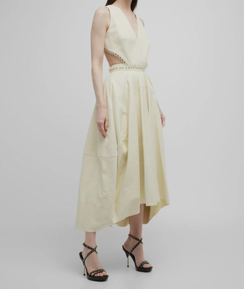 Abito donna Alexander McQueen giallo scollo a V pelle alto basso $8850 taglia 42