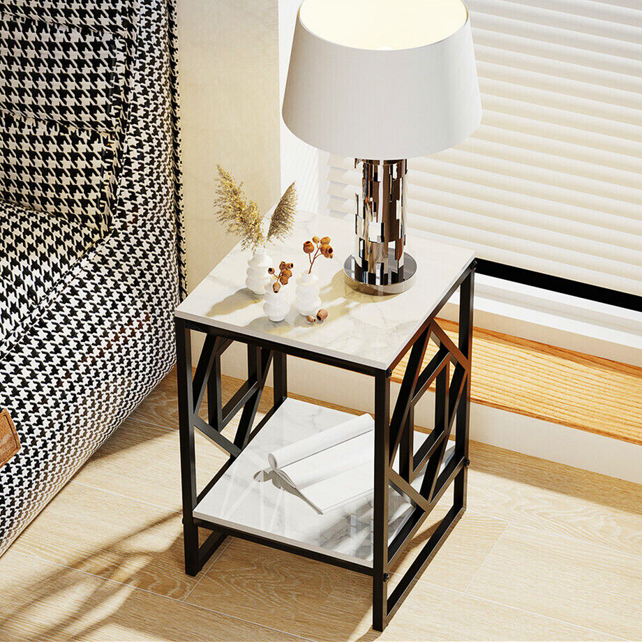 Miuuod C-förmiger Beistelltisch Weiß - Moderner Sofatisch 46x32cm