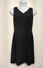 ANN TAYLOR  Little Black Dress  Size 12 Sheath Cowl Neck Pleated Skirt Crepe LBD