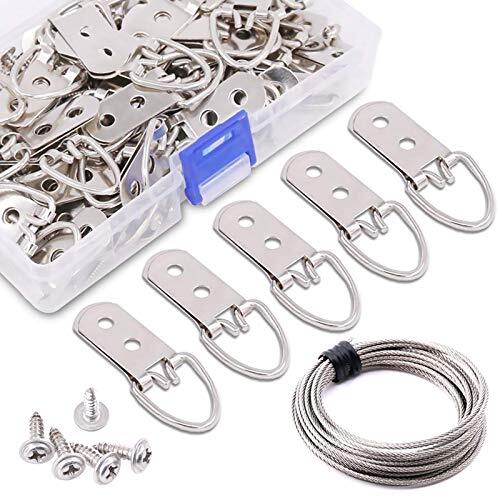 60Pcs Heavy Duty D Ring Picture Hangers Double Hole with Screws for Home 