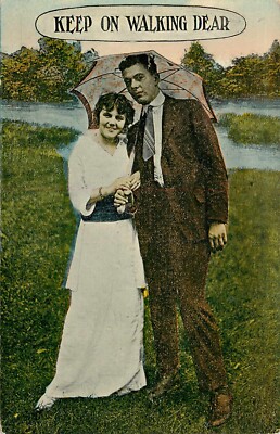 Postcard Romance Keep on Walking Dear Couple Under Umbrella Unposted C. 1910