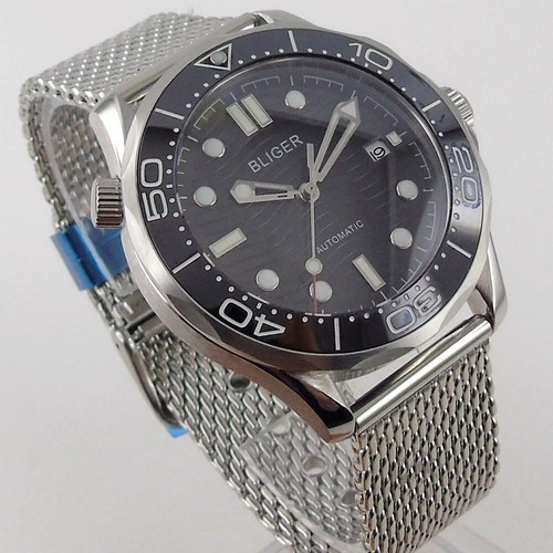41 mm Bliger Reloj Automático para Hombre Esfera Ola Negra Fecha Japón NH35 Miyota 8215 - Imagen 15 de 18