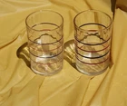 Red & Black Band Swanky Swig 3 3/8" Juice Glasses Set of 2 Hazel Atlas