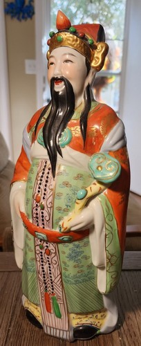 OLD VINTAGE CA 1940 FU LUXING STELLAR GOD OF HAPPINESS PORCELAIN STATUE - Picture 2 of 23