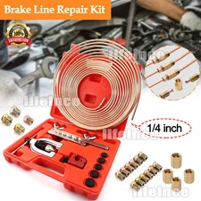 Brake Line Pipe Repair Kit 25ft 1/4 Copper Pipe Flaring Tool w/ 20 Nuts Fittings