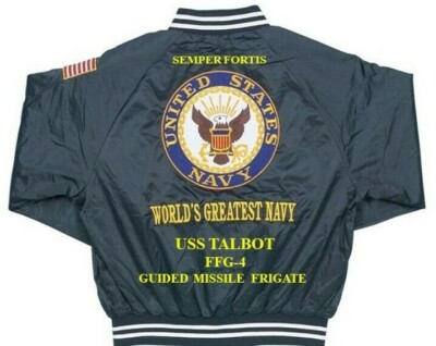 USS TALBOT FFG-4 MISSILE FRIGATE  EMBROIDERED SATIN JACKET(BACK ONLY)