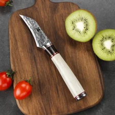 BIGSUNNY 3" Peeling Knife Bird’s Beak Fruit Knife Damascus Steel Peeler