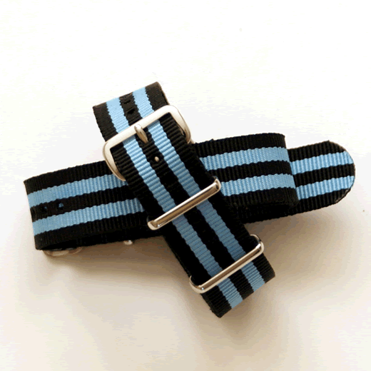 Black / Sky Blue Stripe Nato / Nylon Watch Strap : ""Bond"" Style : 20mm (FL95)