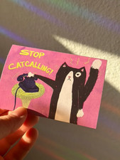 Stop Catcalling Sticker Funny Black Cat Feminist Statement Retro Cat Decal