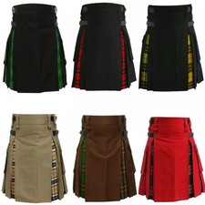 Men's Scottish Cotton Kilt Modern Hybrid Utility Kilt with Tartan Plate