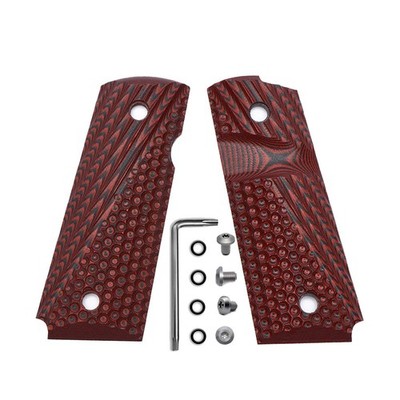 1911 G10 Grips, Compact Size Officer OPS Texture 6 Color Options,Red/Black
