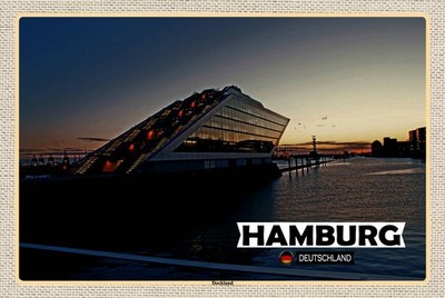 Holzschild 12x18 cm Hamburg Dockland Bildmotiv Reisemotiv Abenteuer Reisen Deko 