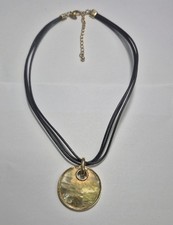 lia sophia Iridescent Round Disc Pendant Gold Tone Black Multi Cord Necklace