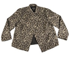 Chico's Jacket Womens 3 Brown Leopard Print Collared Lined Snap Front Short